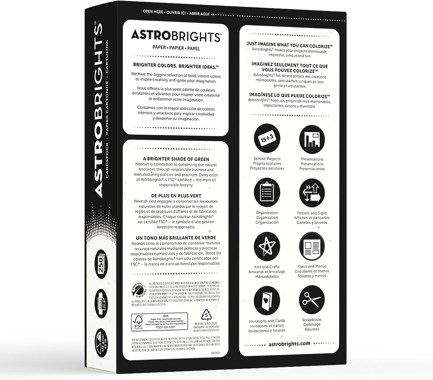image:imageAstrobrights Colored Cardstock 85 x 11 65 lb176 gsm Stardust White MultiColor Flecked 250 Sheets 2140865lb Colored Cardstock Pack of 4