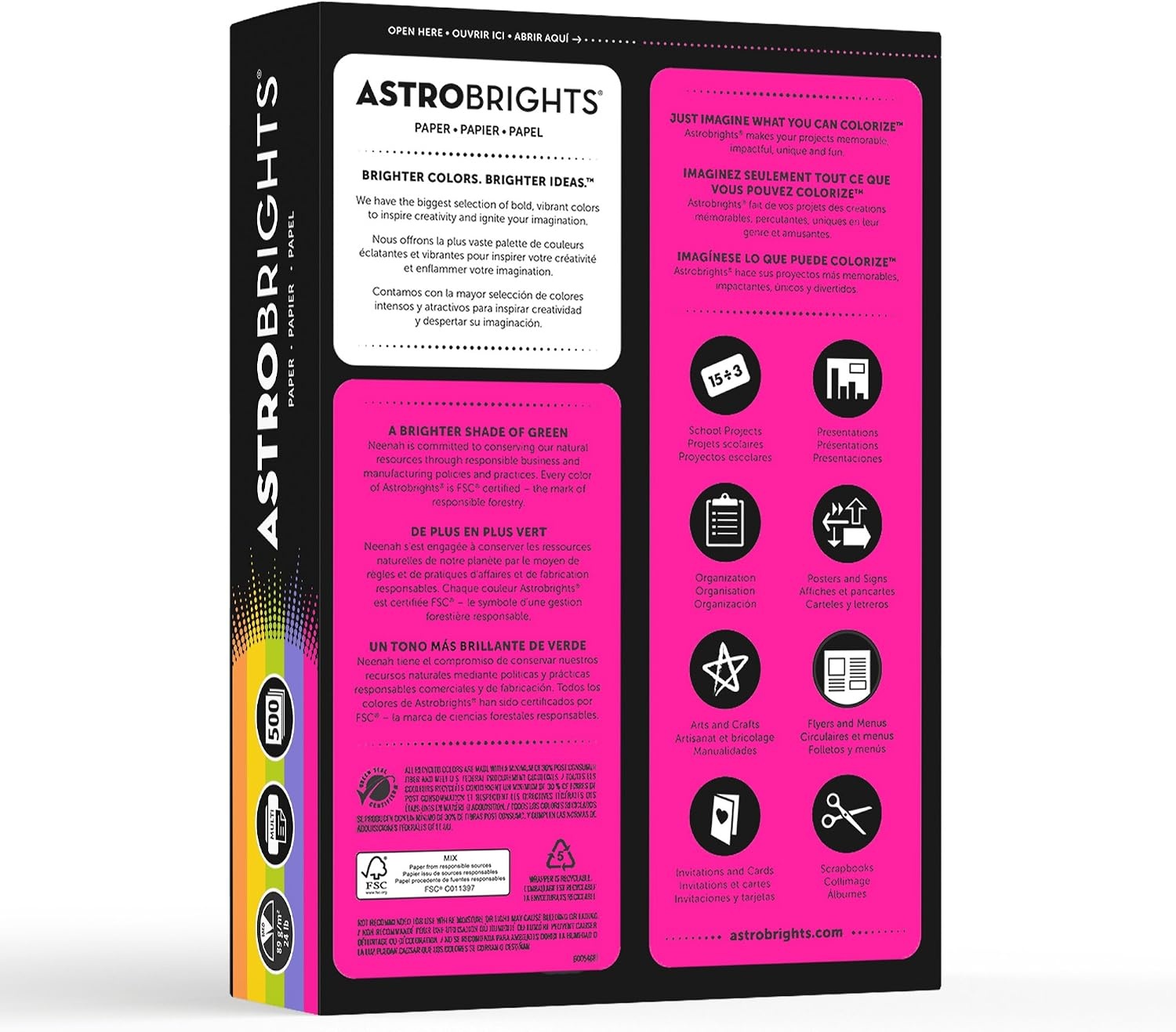 image:imageNeenah AstrobrightsR Bright Color Paper 8 12in x 11in 24 Lb Assorted Colors Ream Of 500 Sheets 21289500 Count Pack of 2