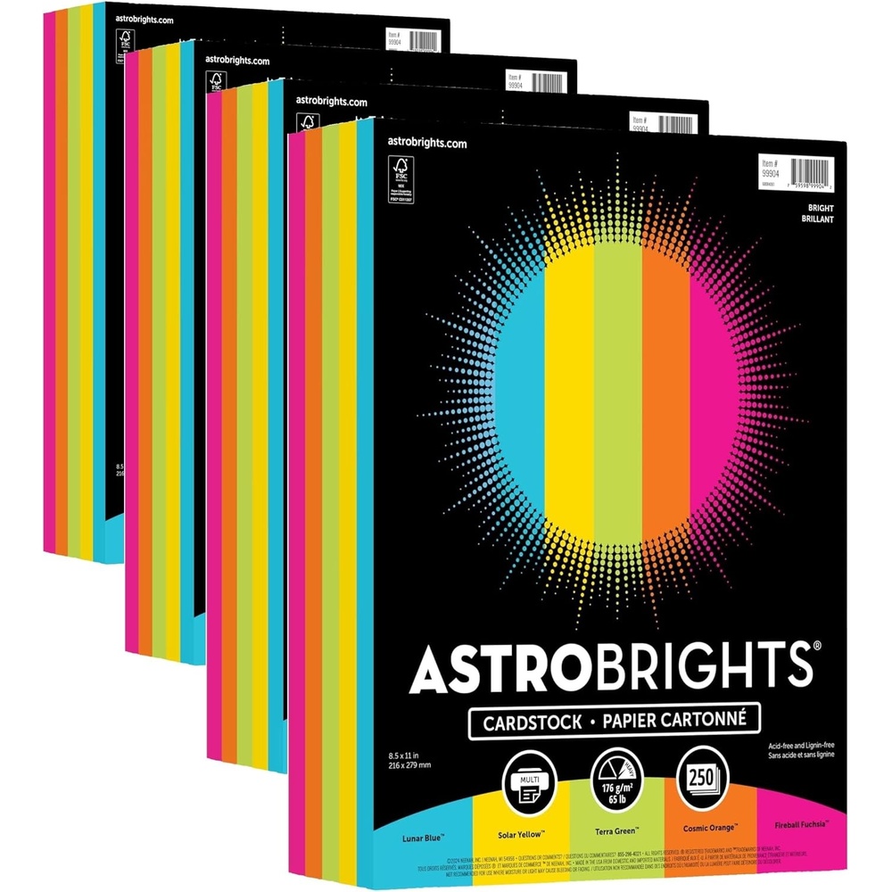 image:imageAstrobrights Color Cardstock Bright Assortment 65 lb Cover Weight 85 x 11 Assorted 250Pack85 x 11 Pack of 4