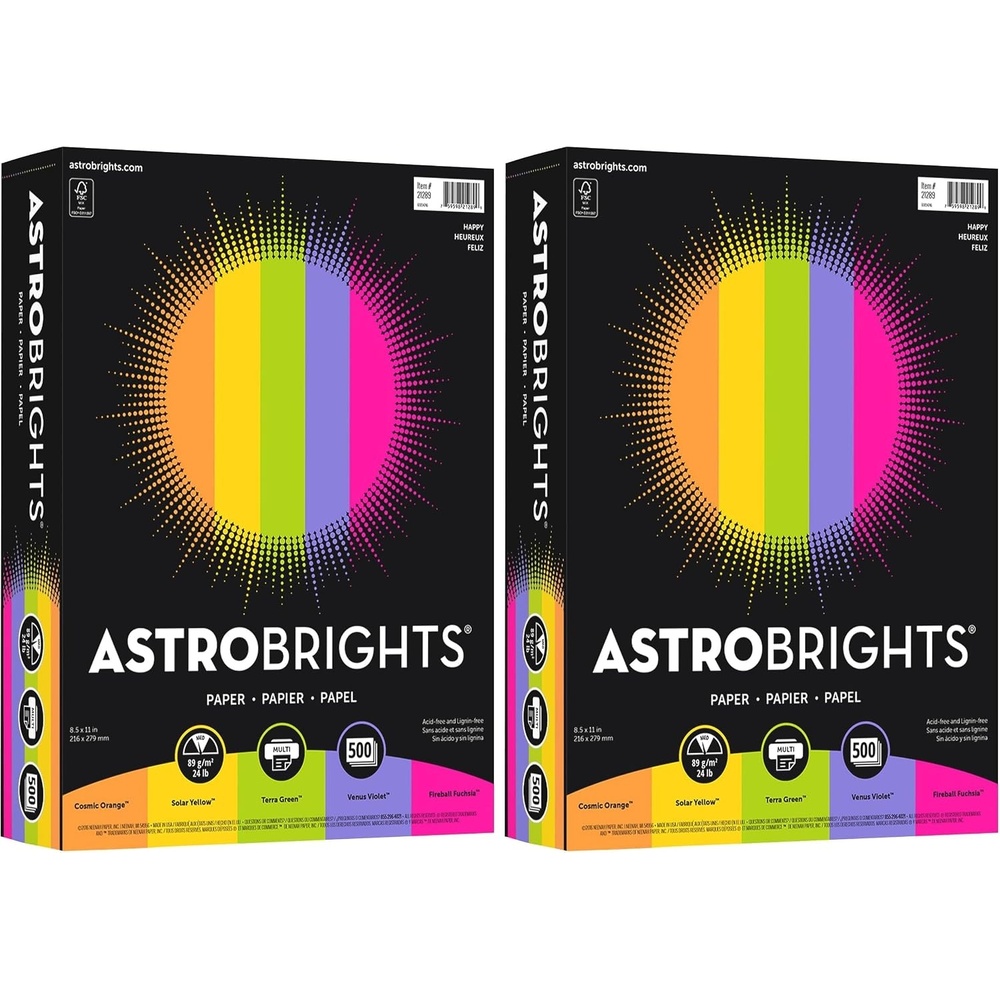image:imageNeenah AstrobrightsR Bright Color Paper 8 12in x 11in 24 Lb Assorted Colors Ream Of 500 Sheets 21289500 Count Pack of 2