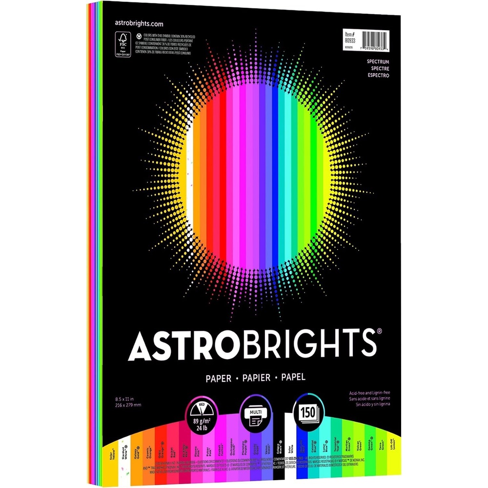 image:imageNeenah Paper Astrobrights Color Paper 85 x 11 24 lb89 gsm Spectrum 25Color Assortment 150 Sheets 8093301812 x 11