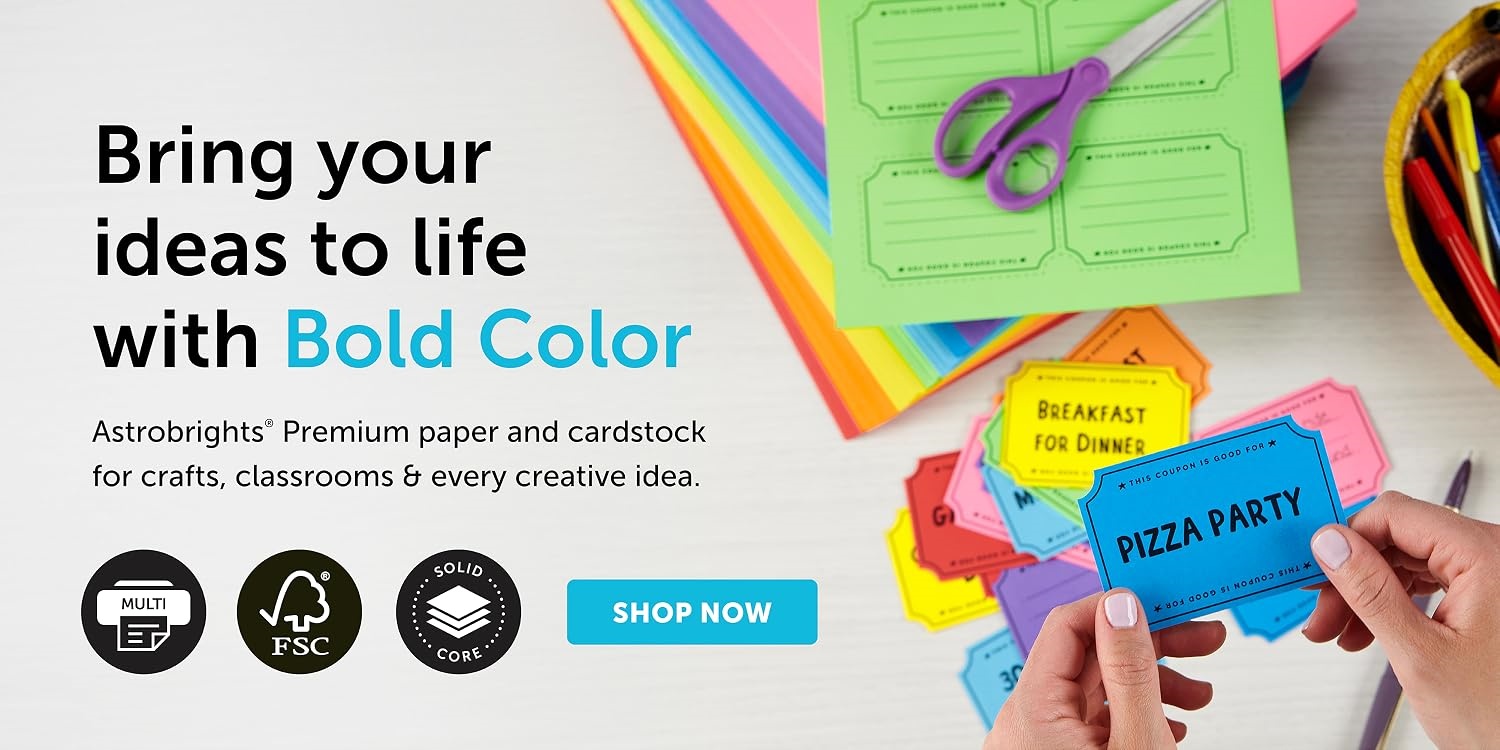 Astrobrights｜White Cardstock,Bright Cardstock For Classroom Crafts,School & Office Use